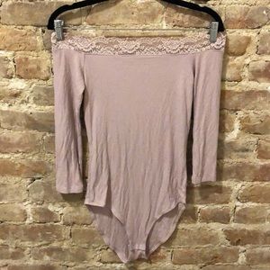 A&E Off-the-Shoulder Dusty Rose Body Suit